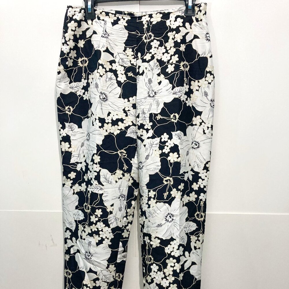Real Clothes Floral pant Silk Ivory Black Lightweight Side Zip Size 6 - Picture 4 of 11